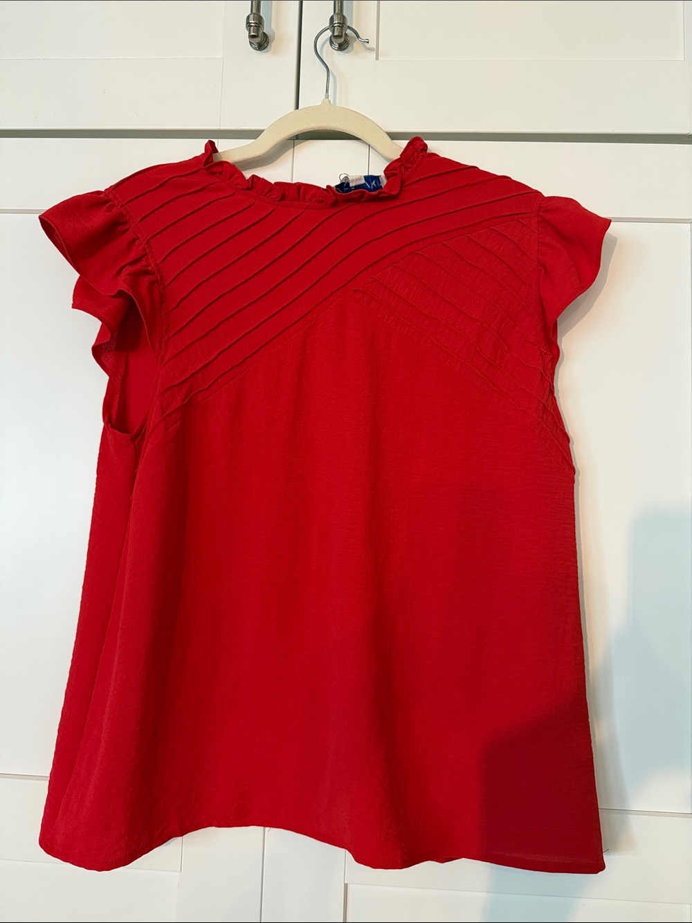 She + Sky Red Ruffle Sleeve Casual Top